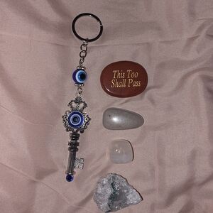 Silver Keychain with Evil Eye Charm Bundle